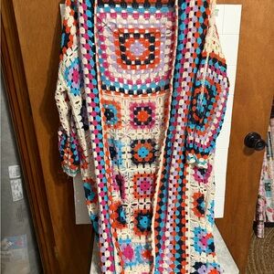 POL Multicolor Crochet Sweater block duster boutique granny square